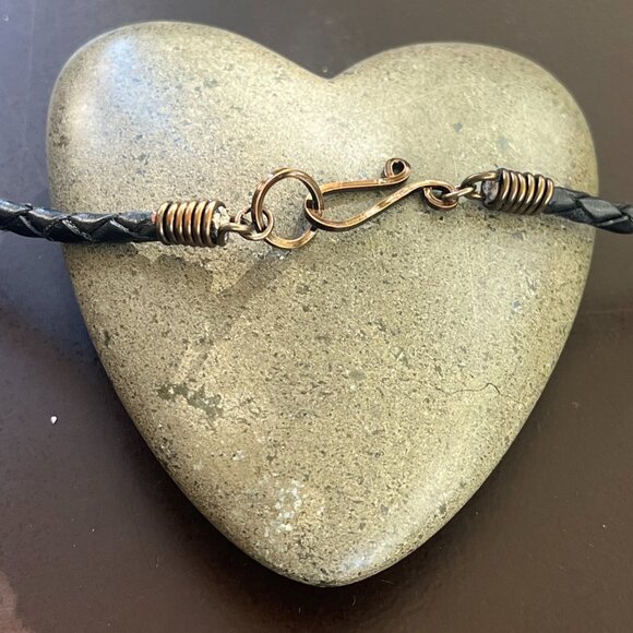 Braided Leather Necklace, Red Lotus Pendant, Women's Men's Layering Necklace - Picture 6 of 6